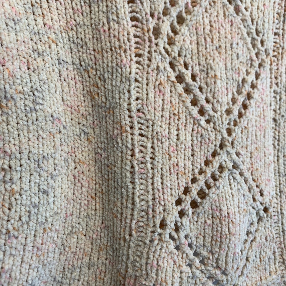 Cream Multi Speckled Diamond Pointelle Chunky Knit Chenille Sweater Pullover S - Picture 7 of 7